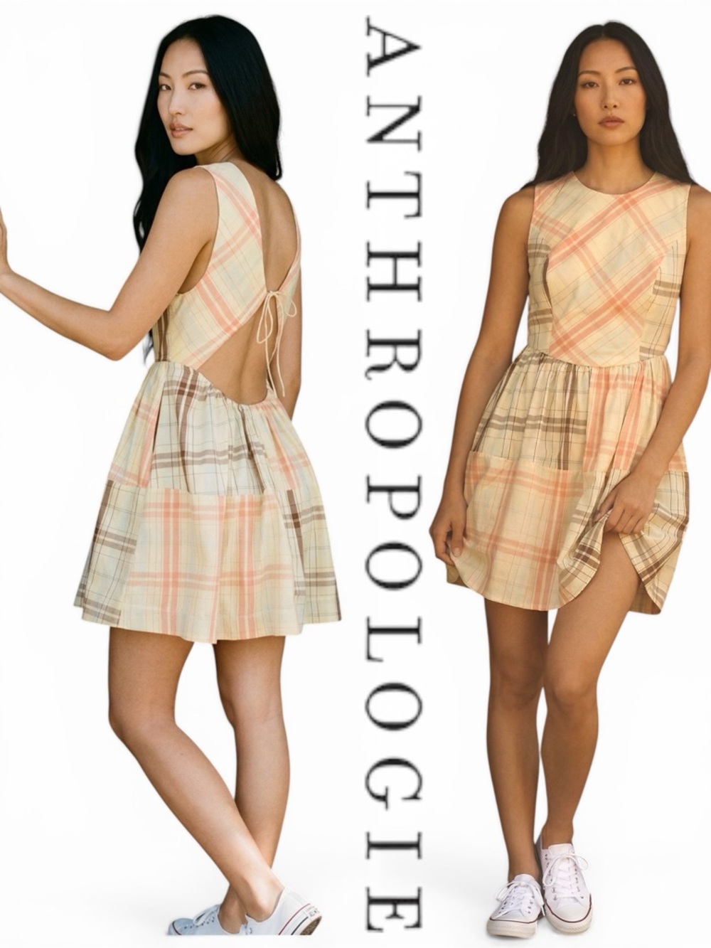 Anthropologie LyreBird Women Plaid Nap Mini Dress Open Back Size M NWT